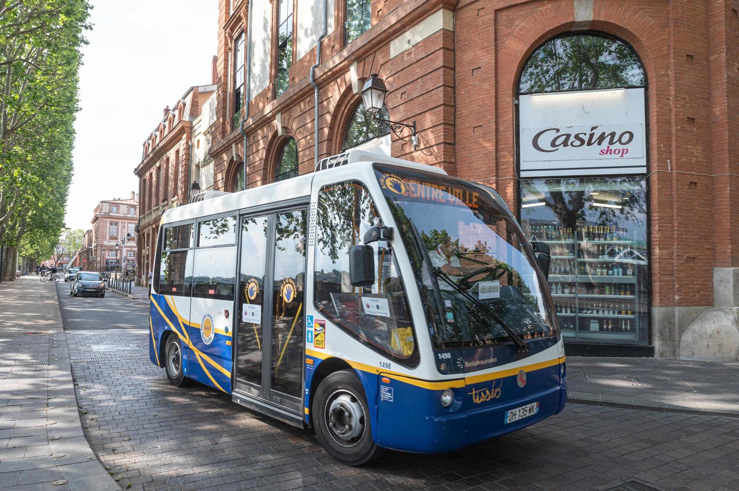 Toulouse, France . 2022 May 05. Electric Bus in Sunny day in Toulouse, France in summer 2022. photo