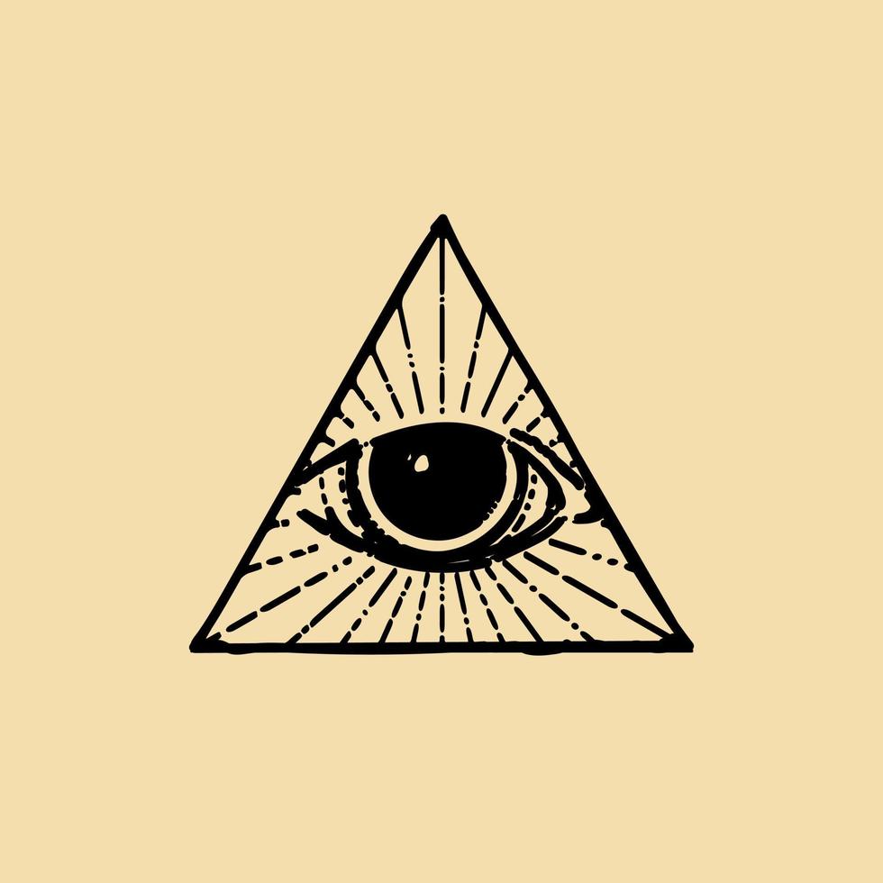 Pyramid Eye. The Eye of Providence Hand Drawn Engraving. All Seeing Eye Tattoo Design. Concept of secret society. vector