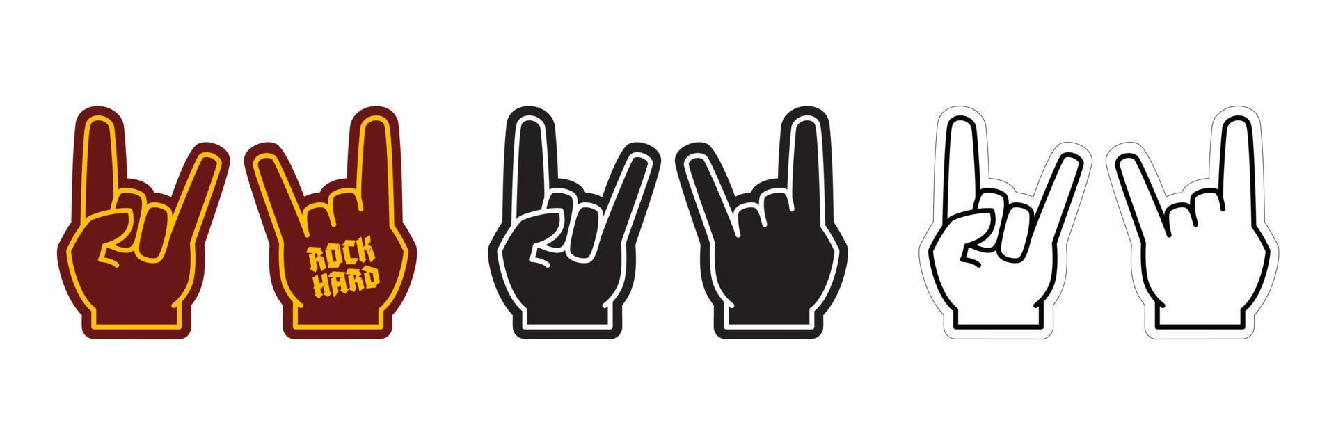 Hard rock horns foam fan finger template. Rock and roll fan gestures, horn, both sides, vector eps with editable stroke