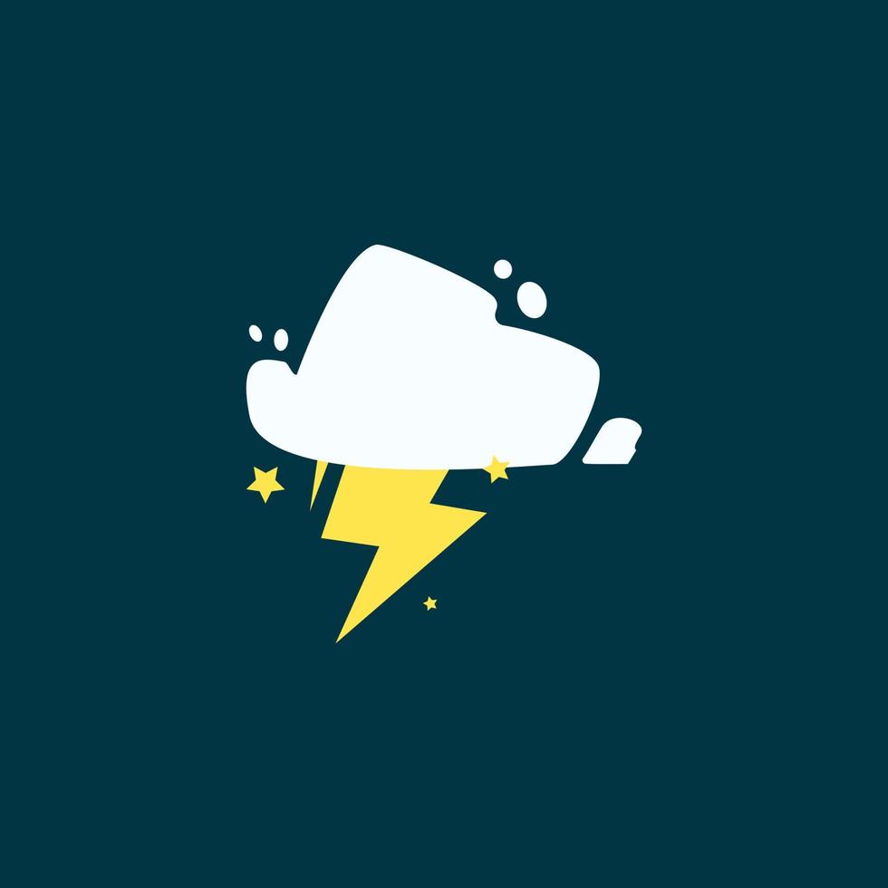 icono de clima de dibujos animados de tormenta. diseño plano que muestra truenos provenientes de las nubes. objetos aislados. activo para animación, diseño web, aplicaciones móviles y más. vector