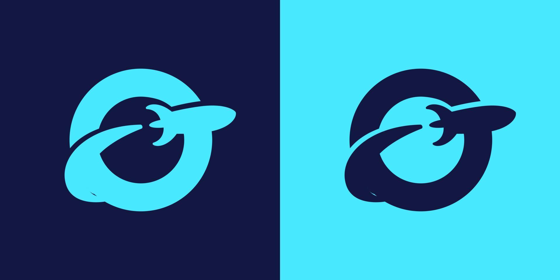 Modern Minimalistic Space Rocket Logo. Flying Spaceship Around Planet Vector Illustration.
