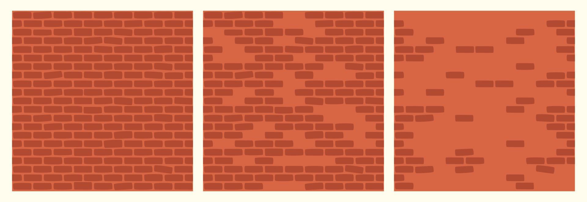Set of Brick Wall Patterns of Red Color. Building Construction Blocks Seamless Background Collection for Game, Web Design, Textile, Prints And Cafes. vector