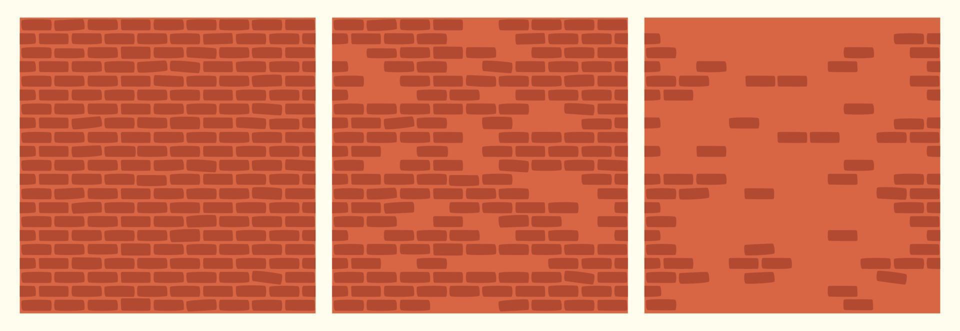 Set of Brick Wall Patterns of Red Color. Building Construction Blocks Seamless Background Collection for Game, Web Design, Textile, Prints And Cafes. vector