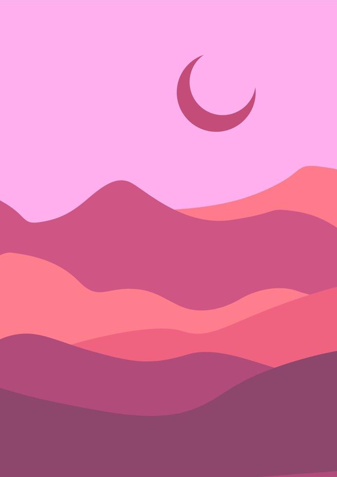 paisaje llano de montaña con sol o luna. moderno minimalista paisaje abstracto contemporáneo collage diseños vector