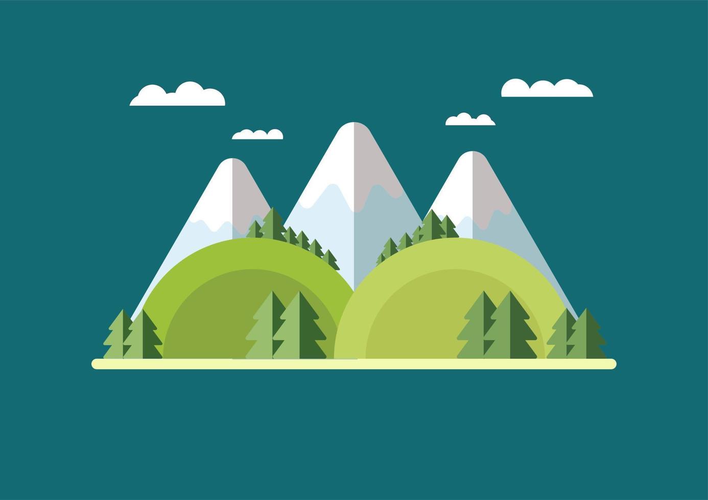 Summer Mountains landscape with hills and green pines on foreground. vector