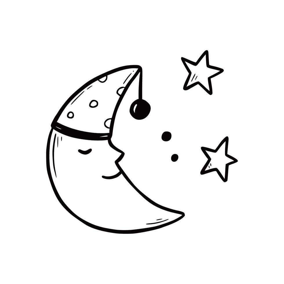 dibujado a mano linda luna de sueño con sonrisa vector