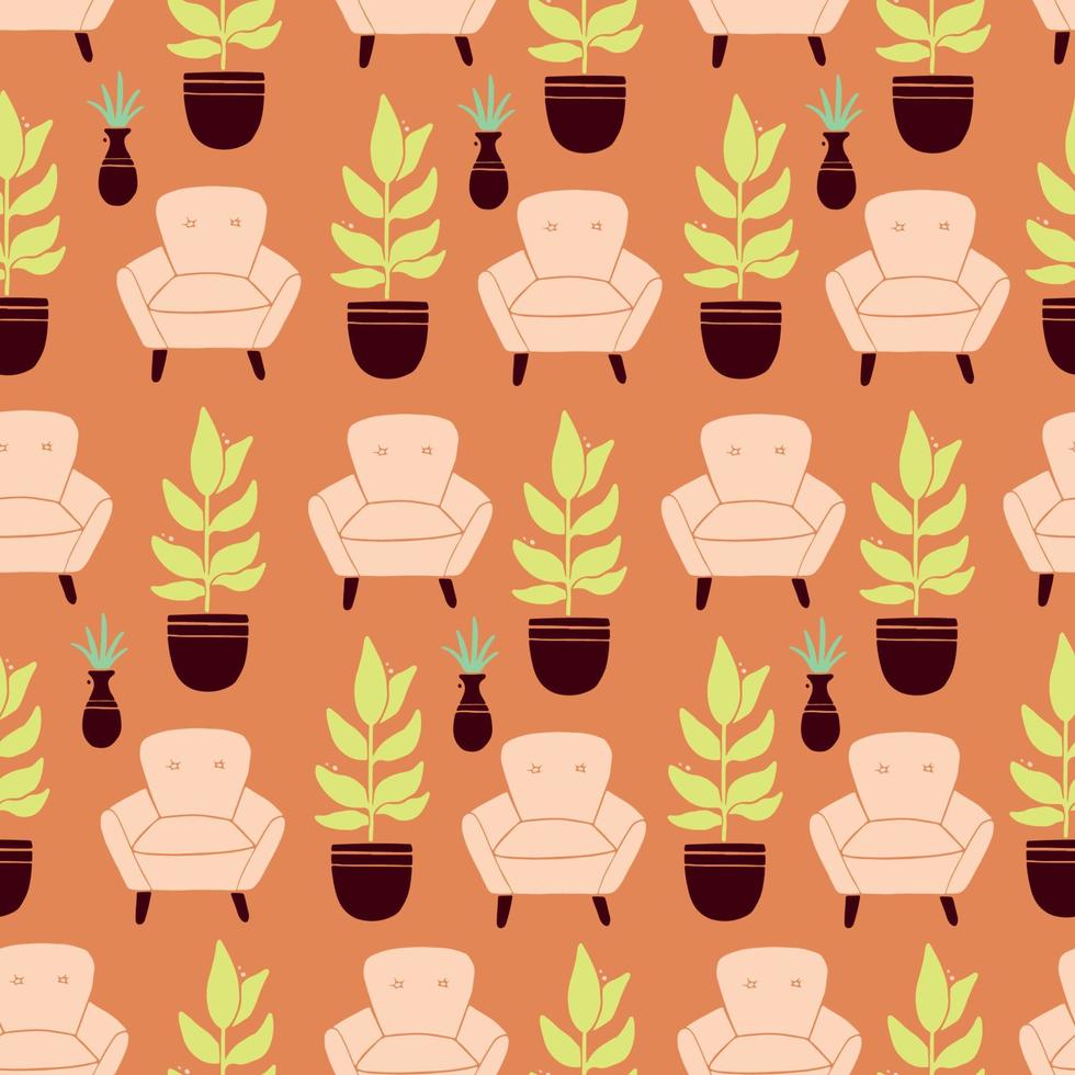 Seamless pattern of living room furniture vector