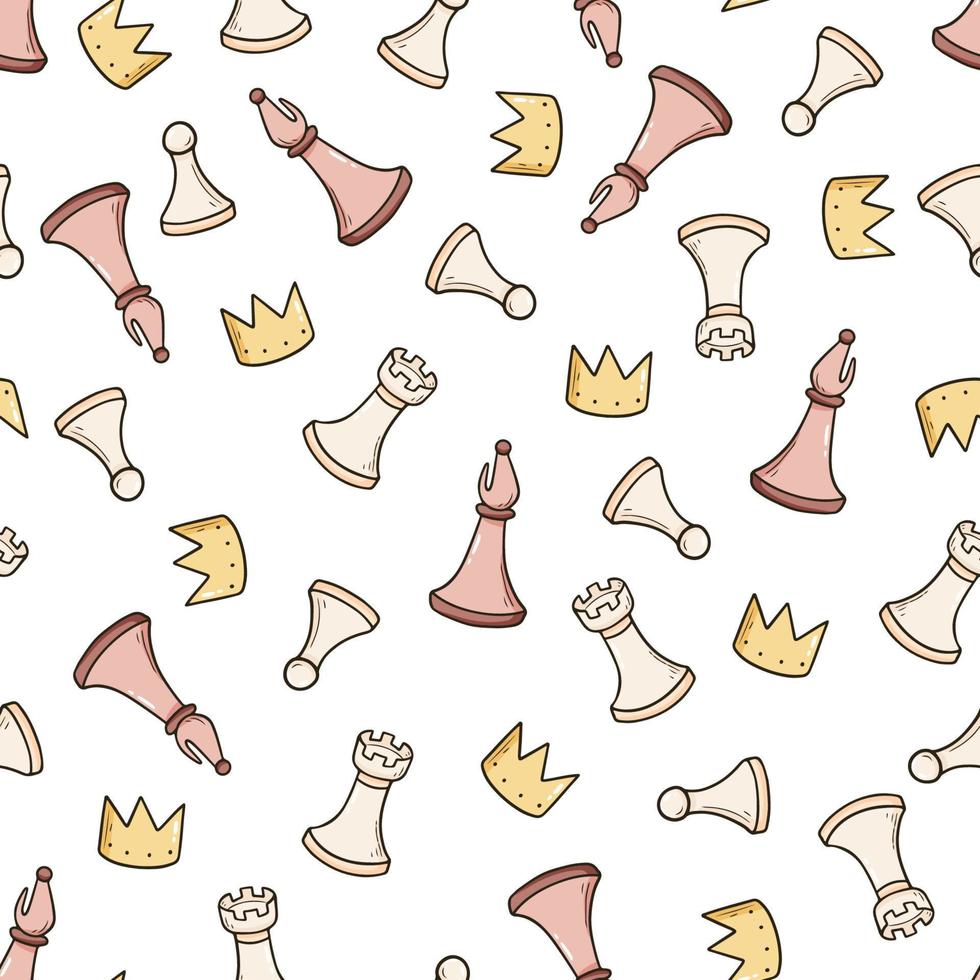 Hand drawn seamless pattern of cartoon chess vector