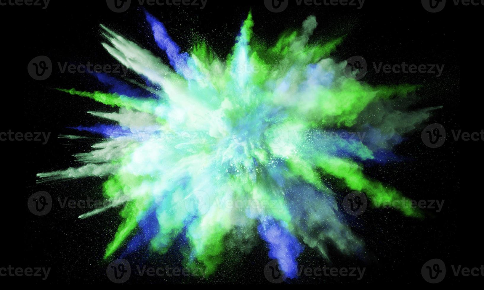 Colorful powder explosion, isolated on black background photo