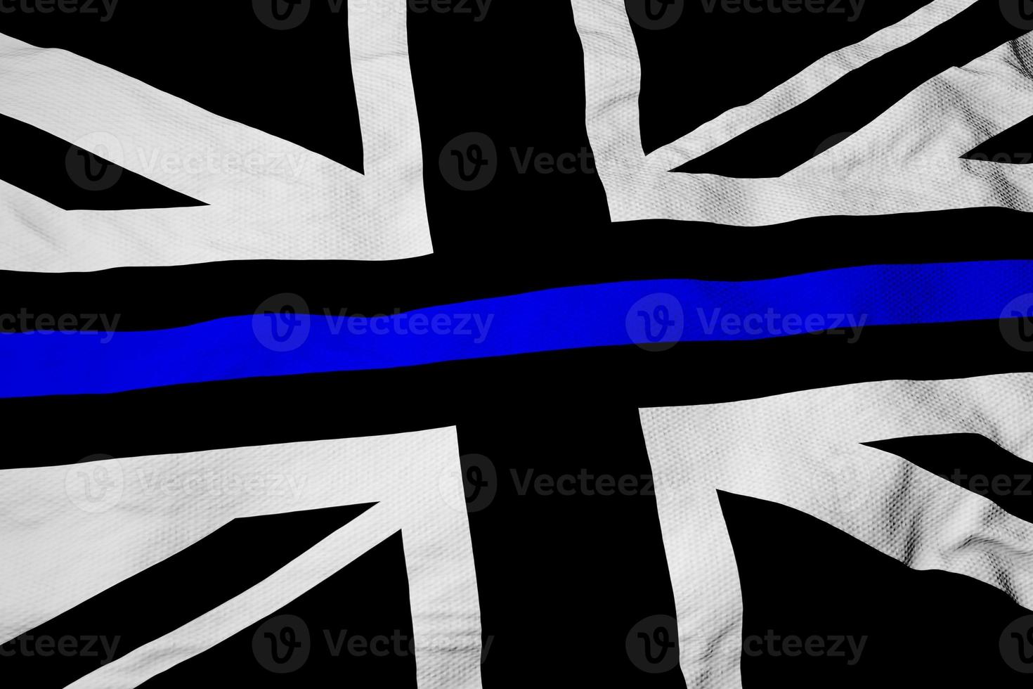 British Police thin blue line flag in 3D rendering photo