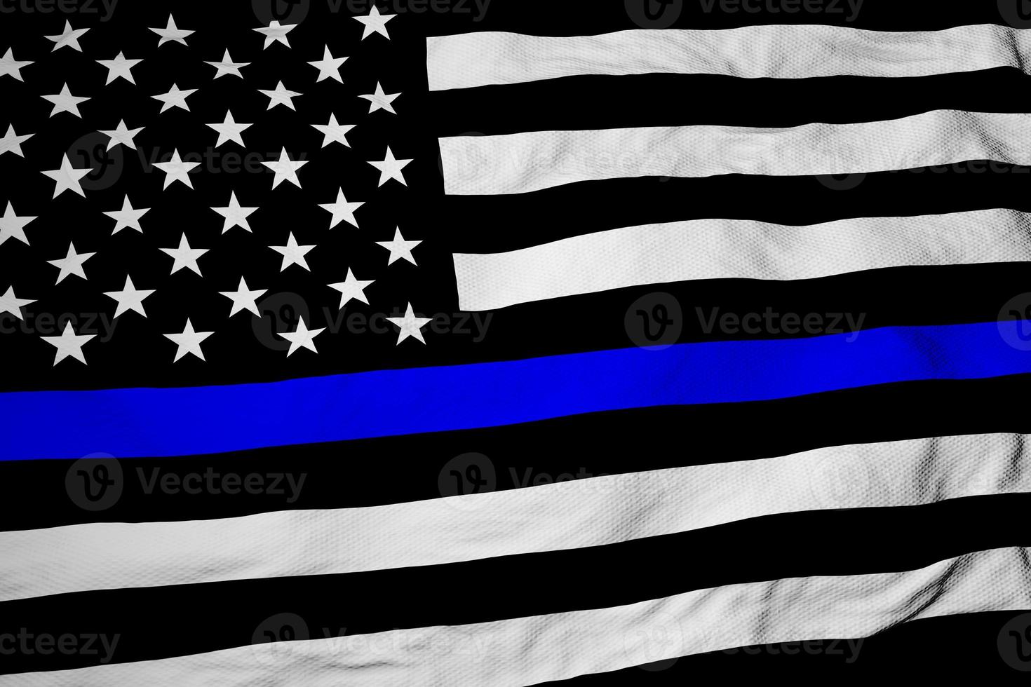 American Police thin blue line flag in 3D rendering photo