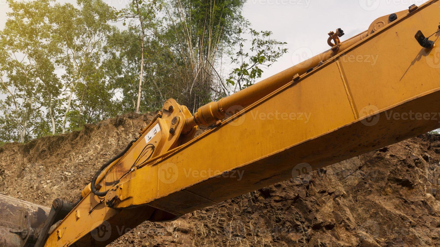 Excavators at the mine site. The process of dredging mining materials to be processed into building materials photo