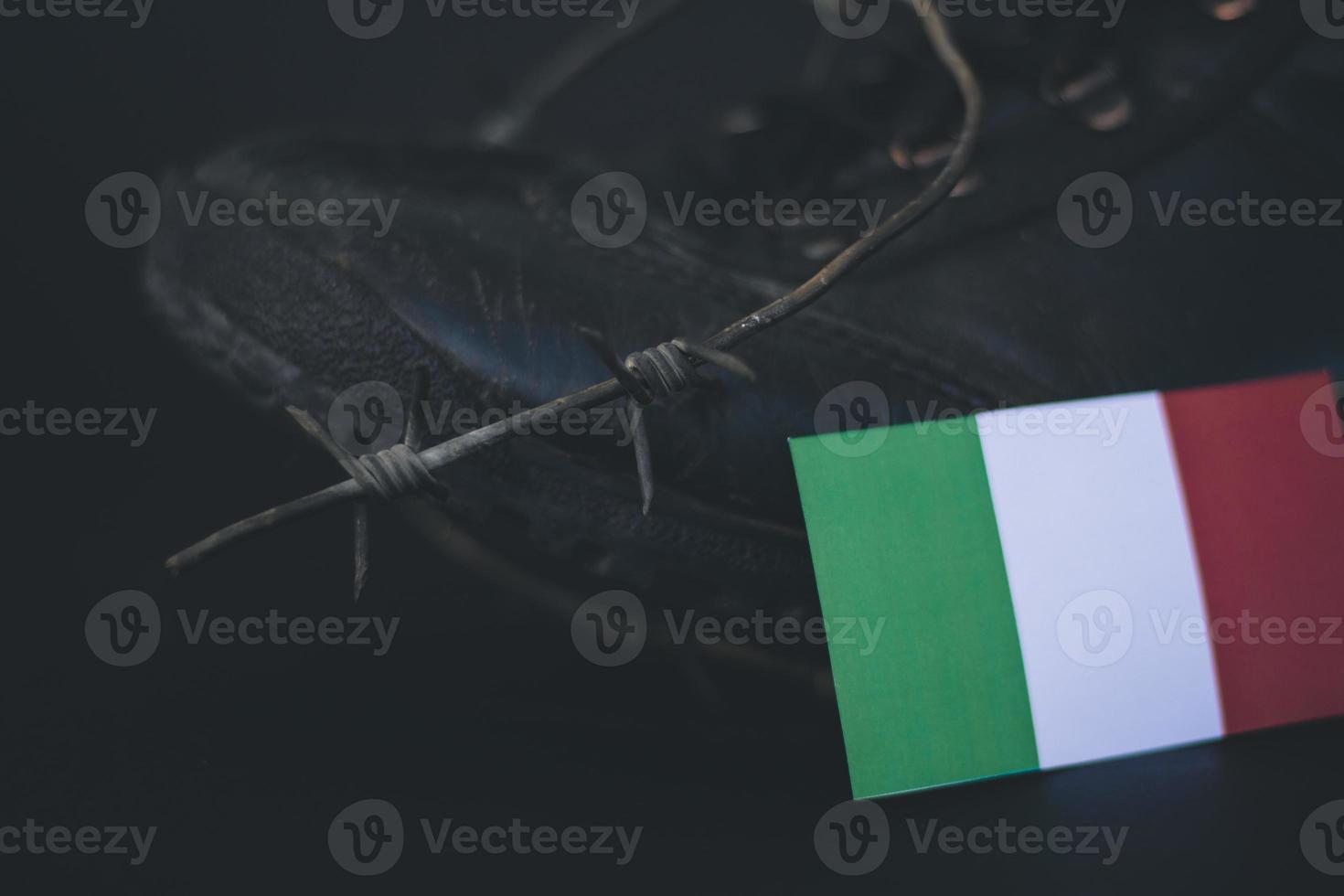 Italy army, military boots flag Italy and  Barbed Wire, military concept photo