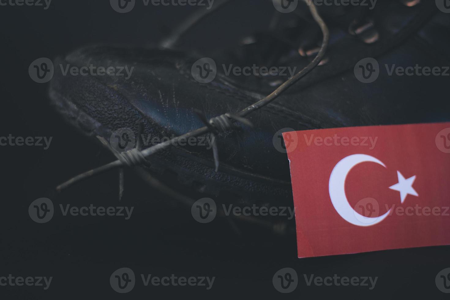 turkey army, military boots flag turkey and  Barbed Wire, military concept photo