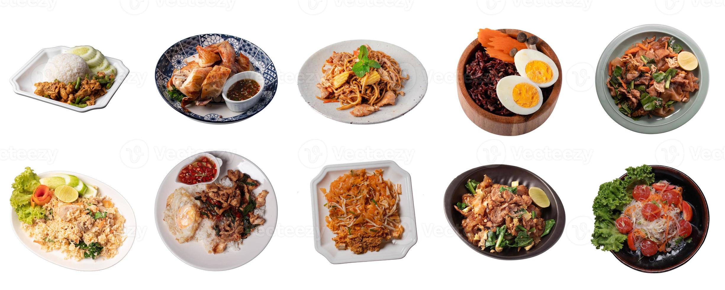 Thai food set on white background.Collection of food dishes photo