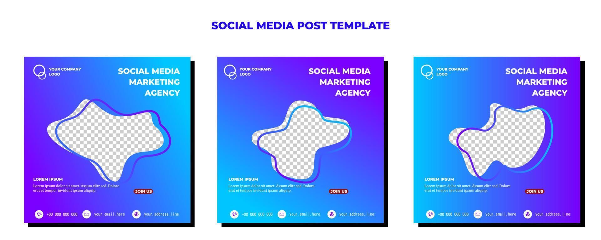 Purple Blue Vector Social Media Post Template, vector art illustration and text