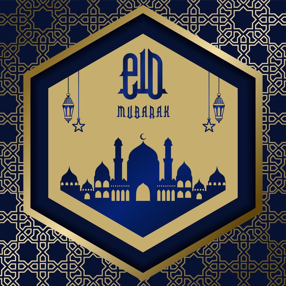 Gold and blue luxury islamic background with decorative ornament frame Premium Vector