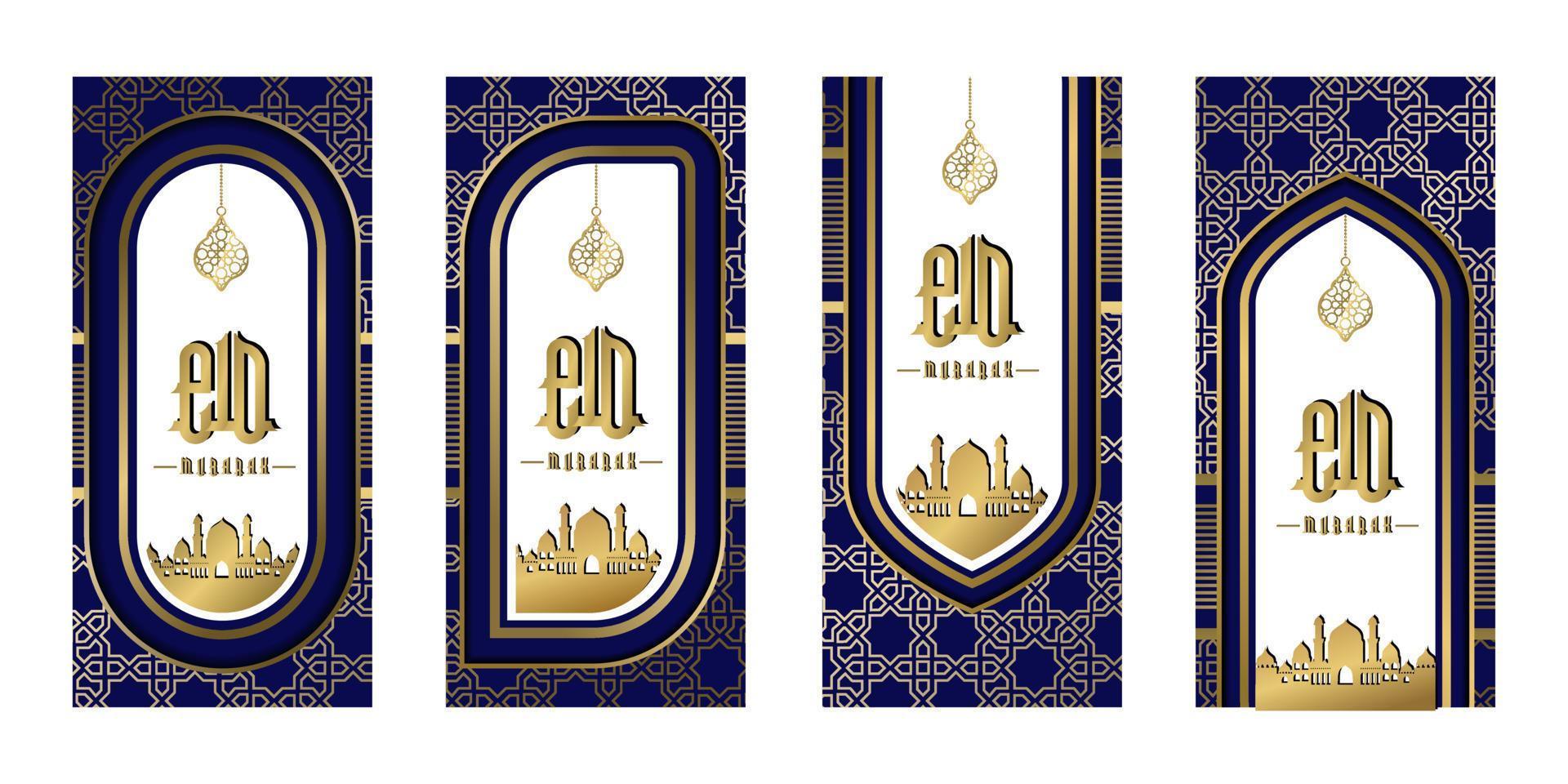 Gold White and blue luxury islamic background with decorative ornament frame Premium Vector