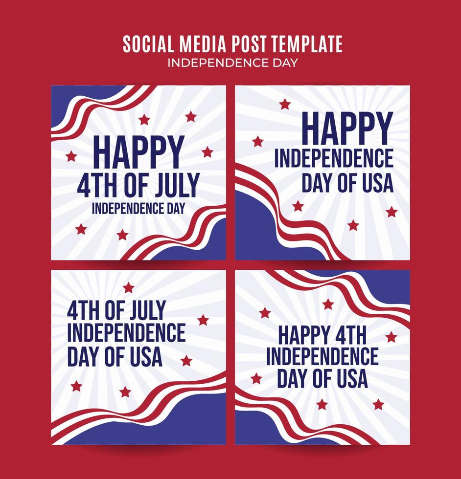 feliz 4 de julio: banner web del día de la independencia de EE. UU. Para póster cuadrado de medios sociales, banner, área espacial y fondo vector