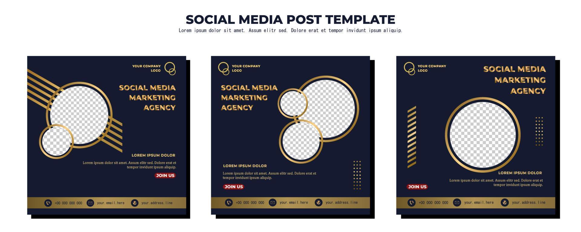 Blue Gold Vector Social Media Post Template, vector art illustration and text