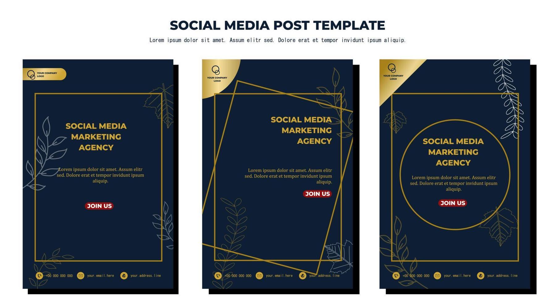 Blue Gold Vector Social Media Post Template, vector art illustration and text