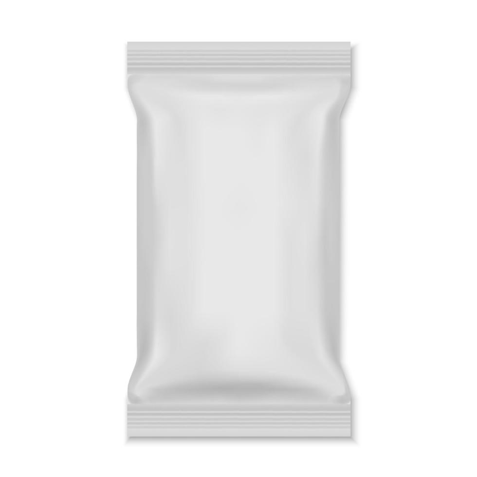 embalaje de bolsa de comida de papel de aluminio blanco en blanco vector