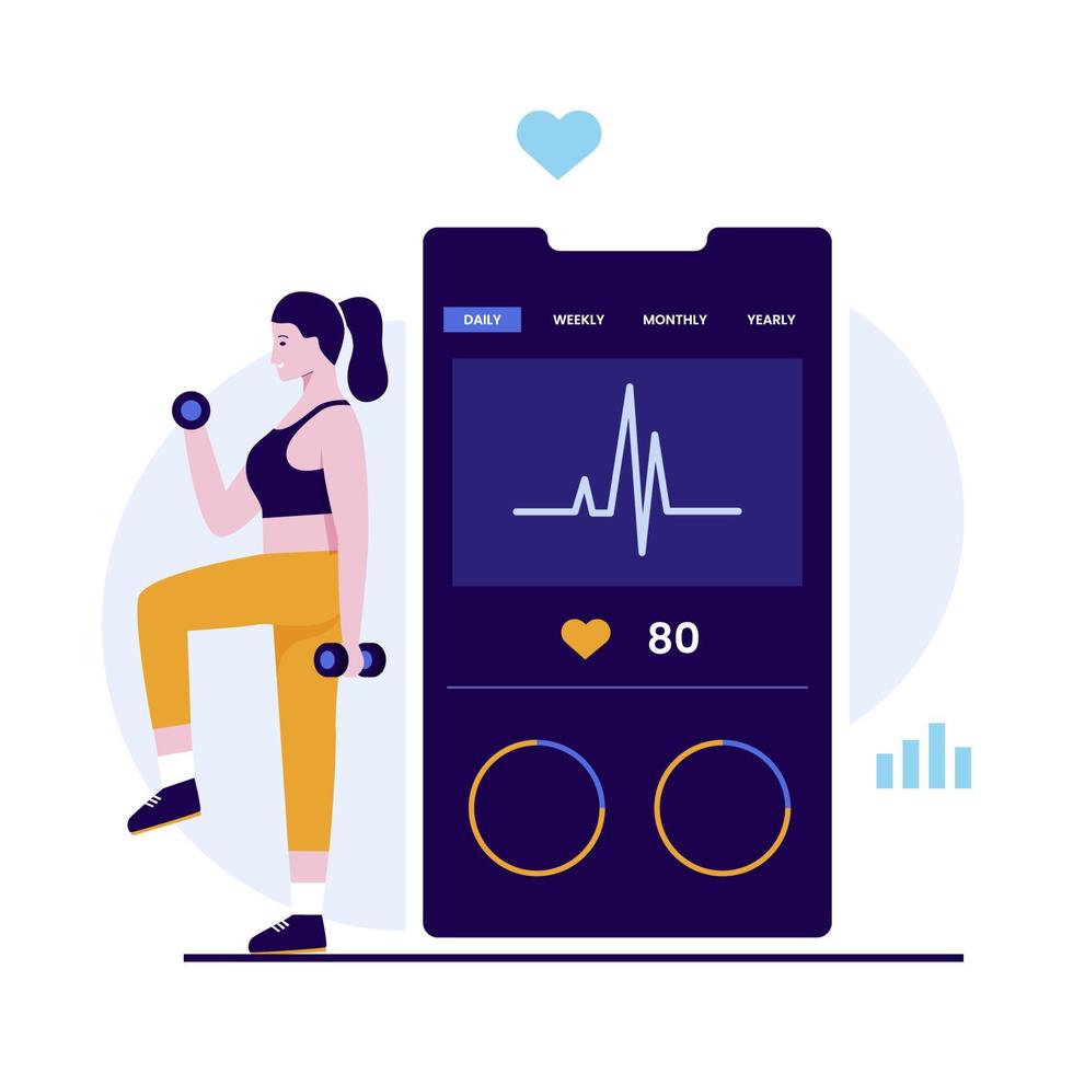 Flat design of women workout with fitness tracker vector