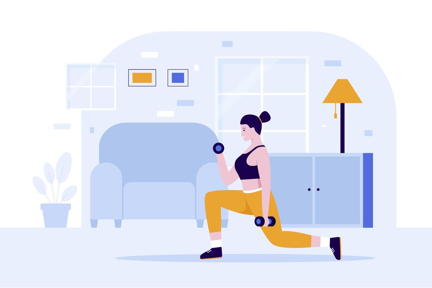 Flat design of woman workout at home vector