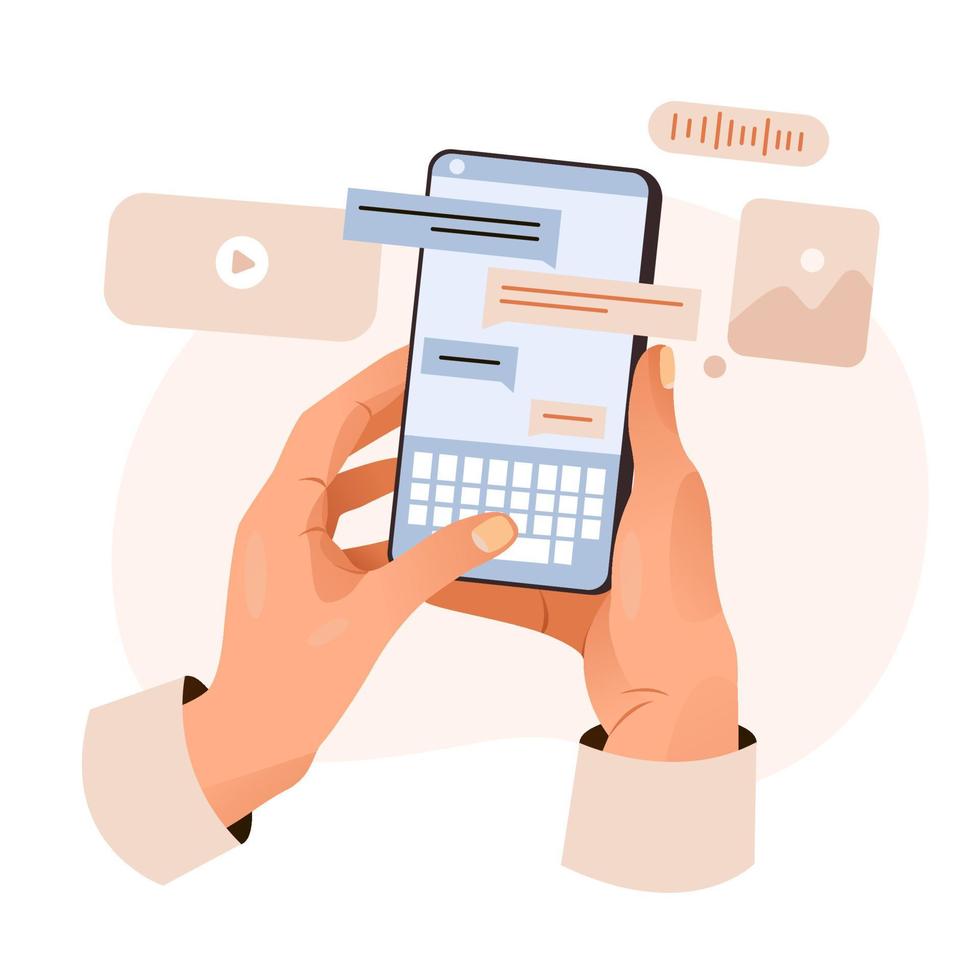 Online communication concept. Messages in the app. Open messages in the phone. Cartoon vector illustration