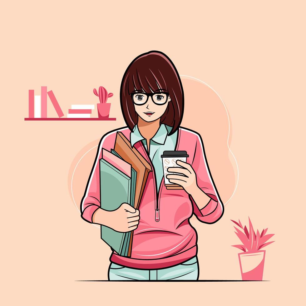 Young girl feeling happy from her work vector illustration free download