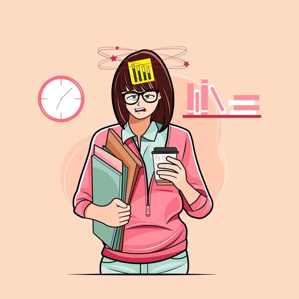 chica joven que se siente cansada de su trabajo vector ilustración pro descargar