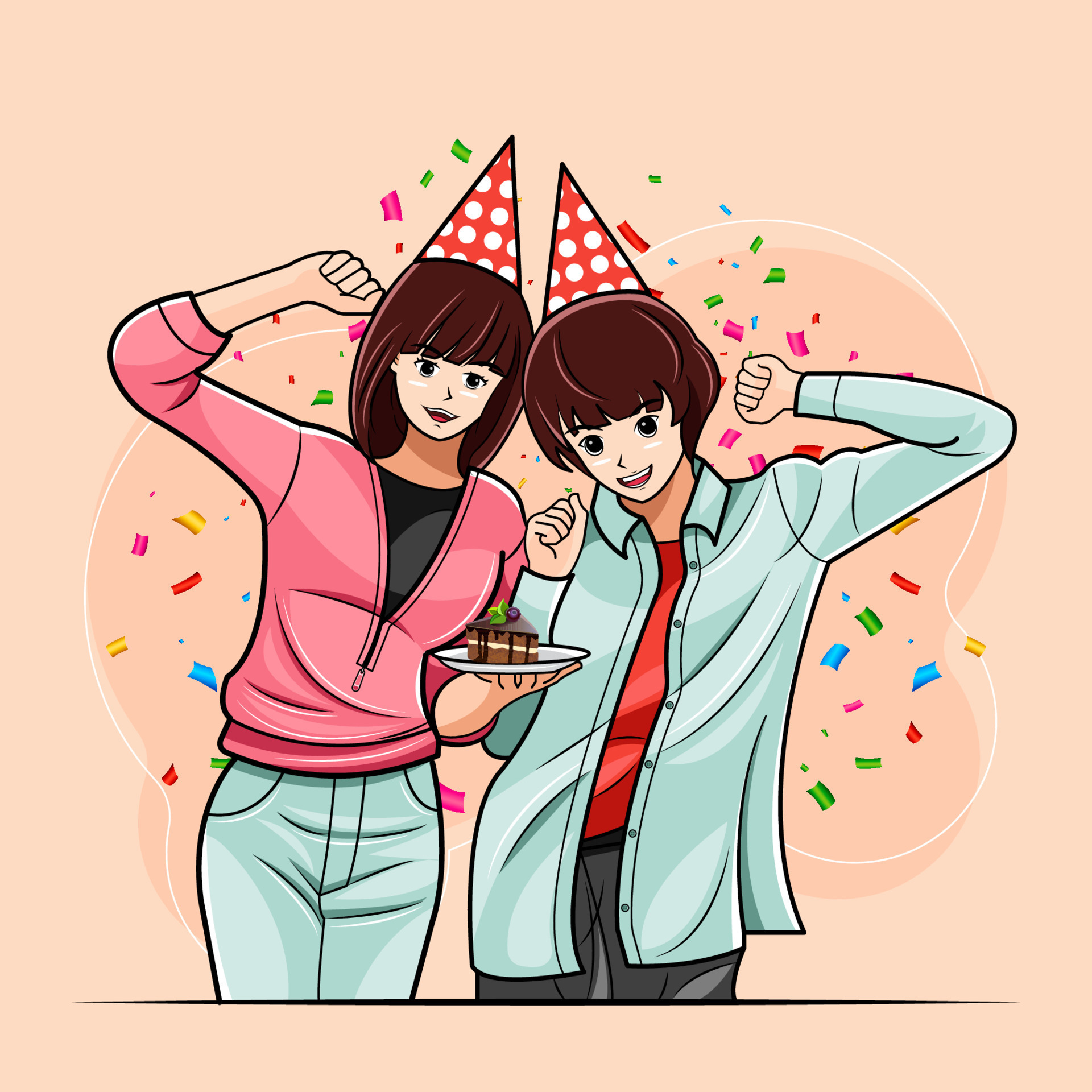 Two young girls celebrating a birthday vector illustration free ...