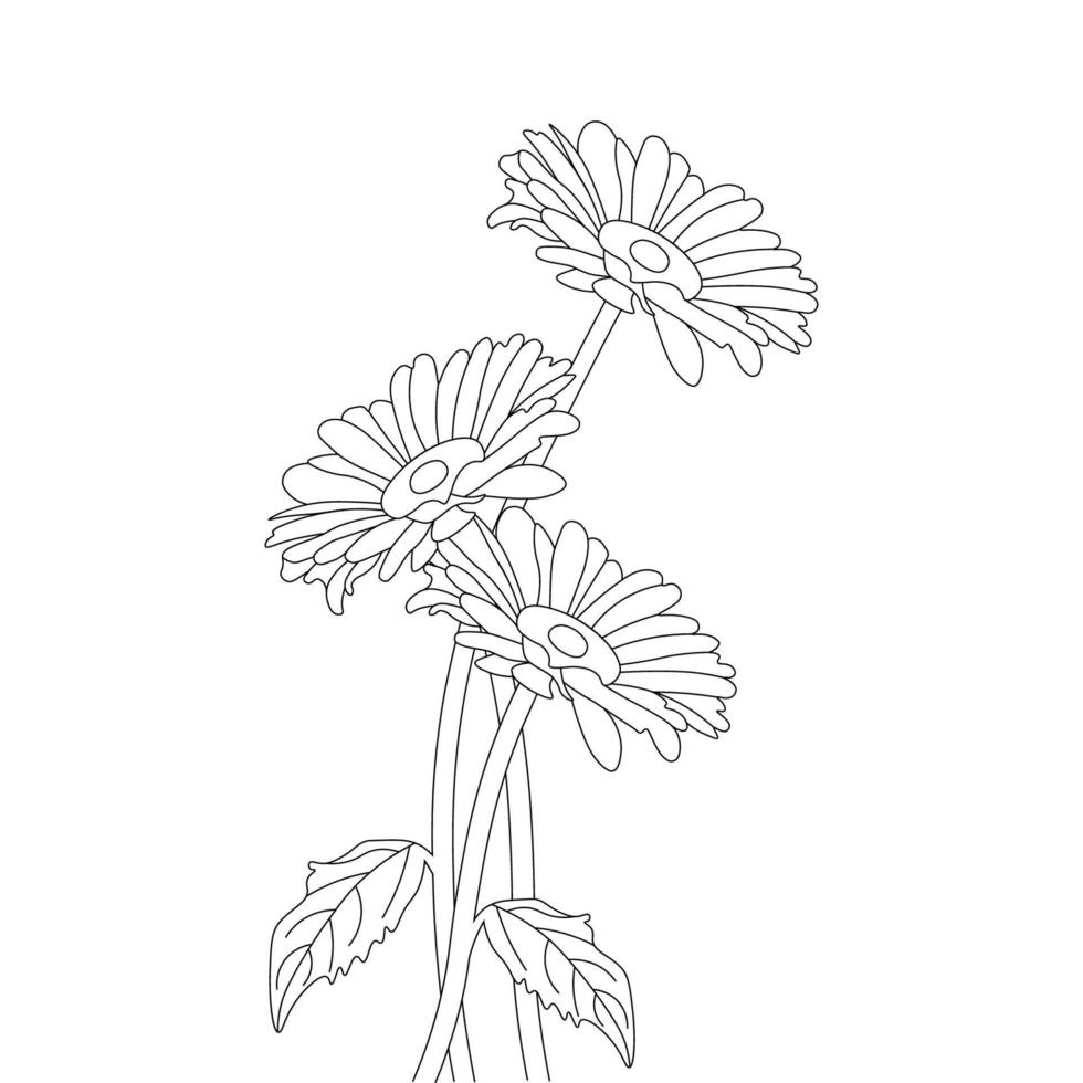 sunflowers continuous line drawing coloring book page of detailed graphic design vector