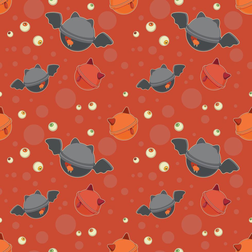 Horror candy lolipops of Halloween. Seamless pattern of Trendy Pop Art style, orange background vector