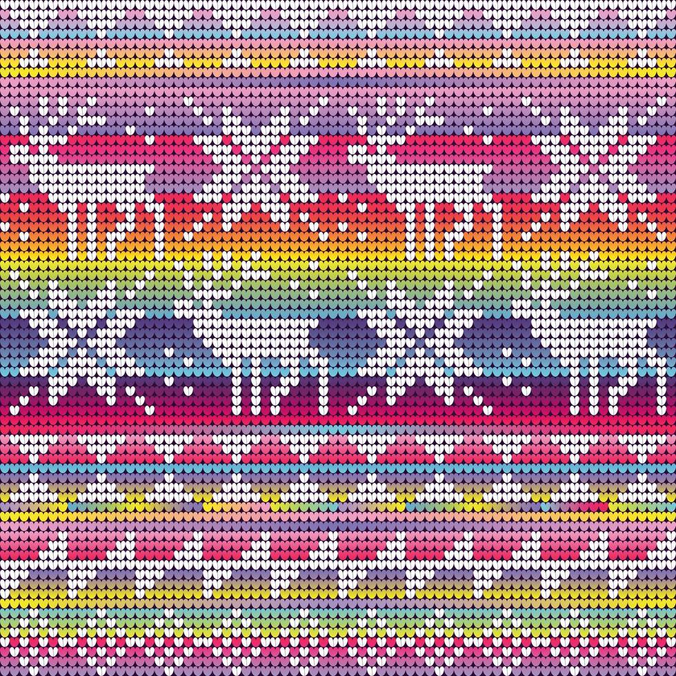 Rainbow neon colors Christmas seamless pattern with knitted deer and star, gradient background vector