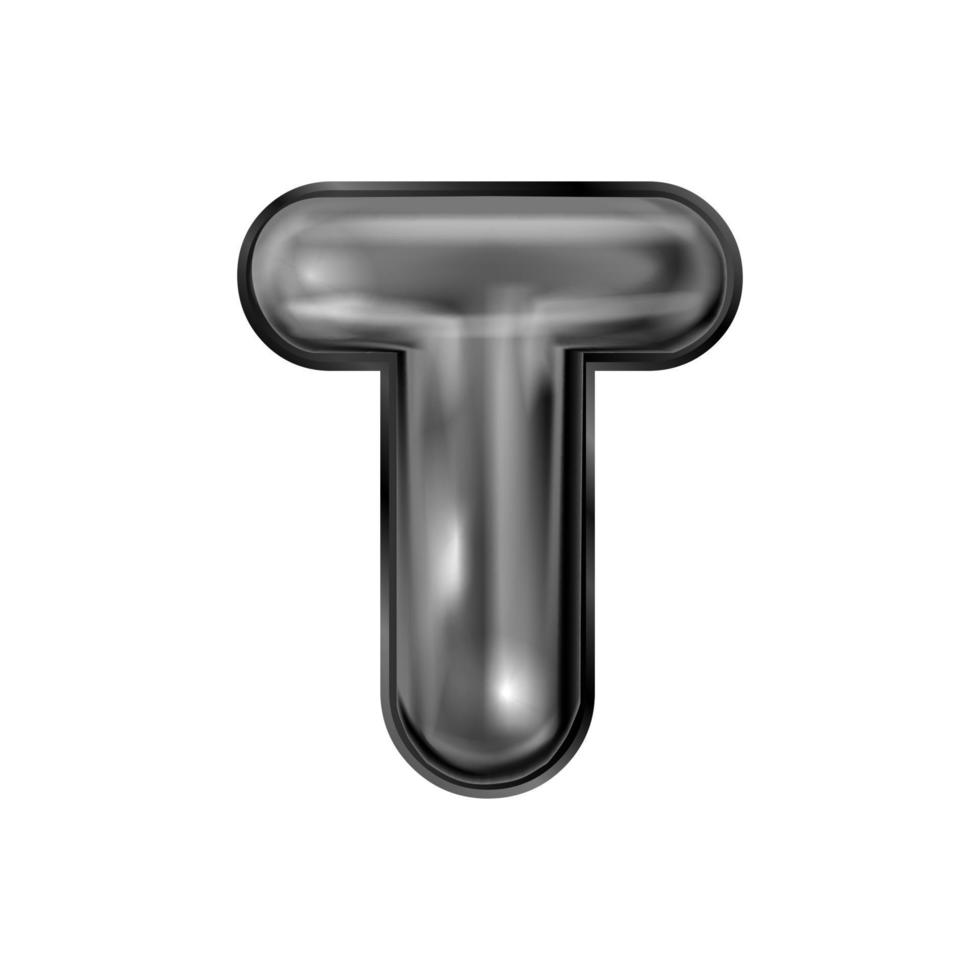 Black latex inflated alphabet symbol, isolated letter T vector