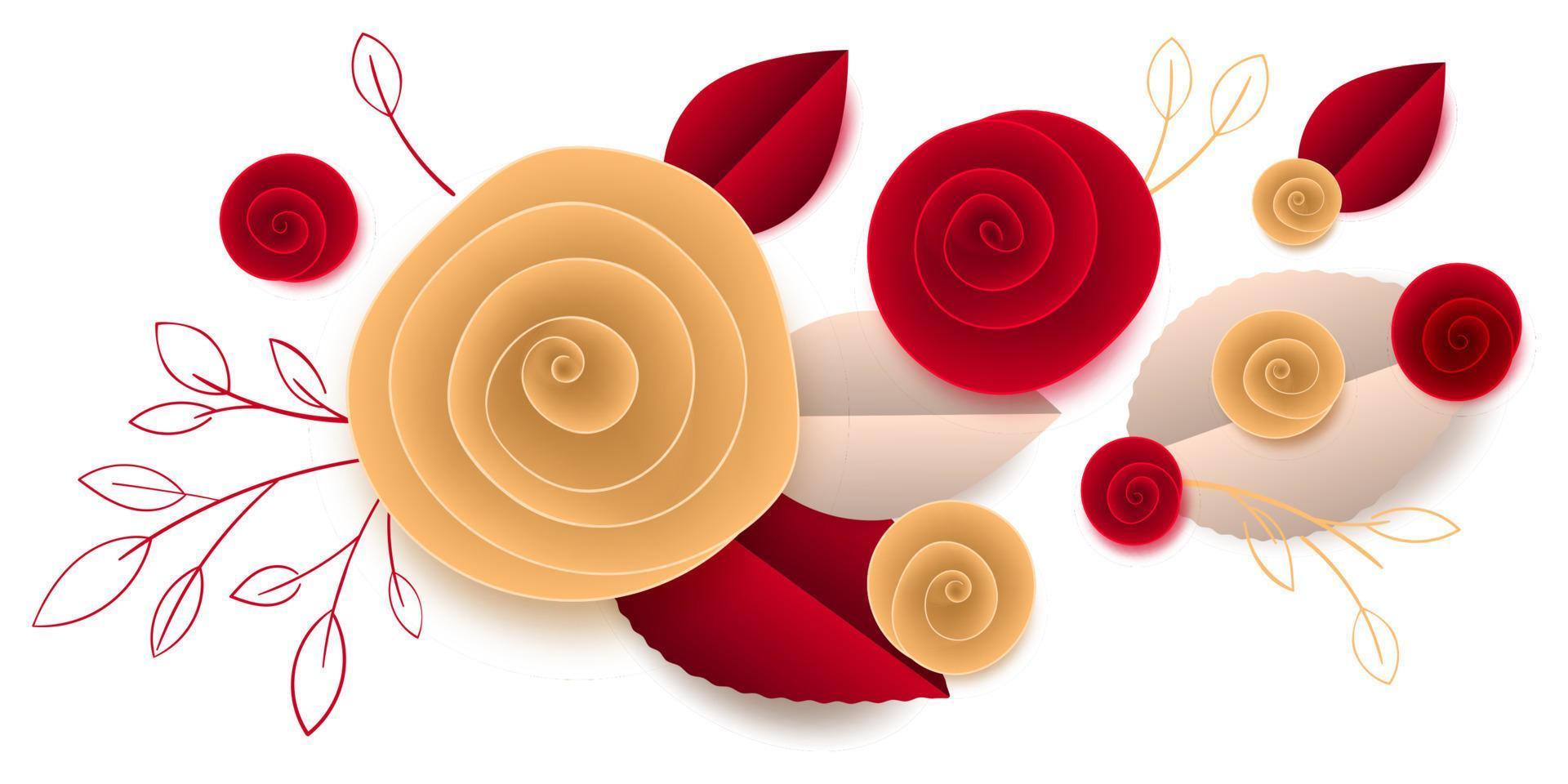 vector cut paper rose flowers in vignette