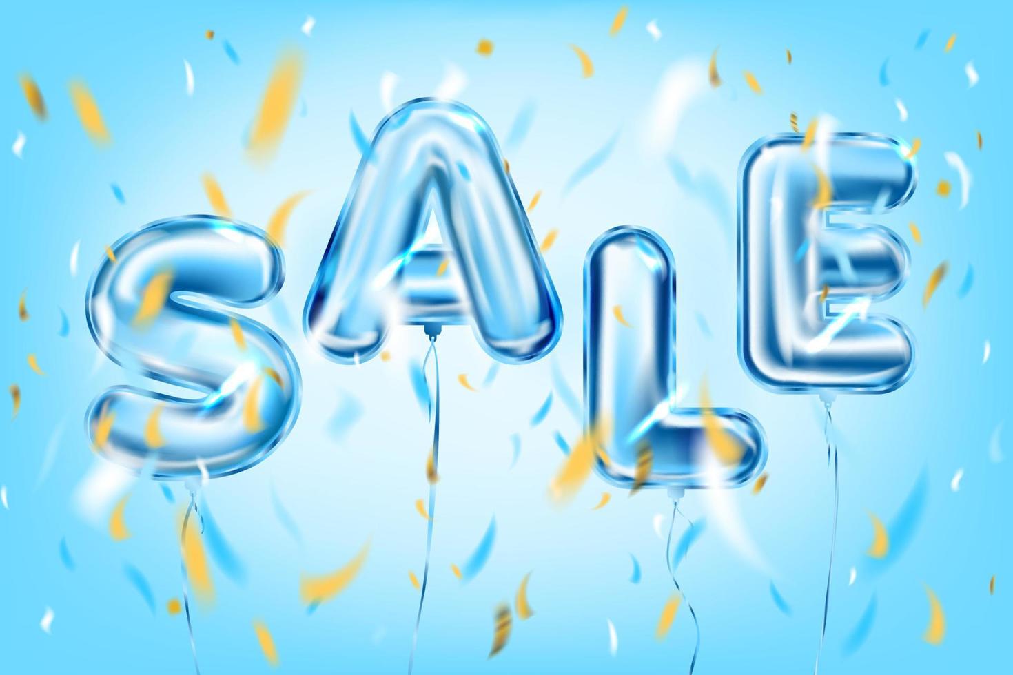 SALE POSTER by shiny blue metallic foil ballons in air vector