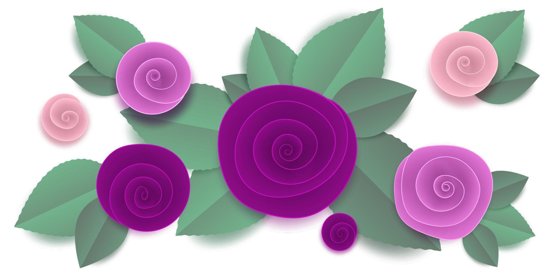 vector cut paper rose flowers in vignette