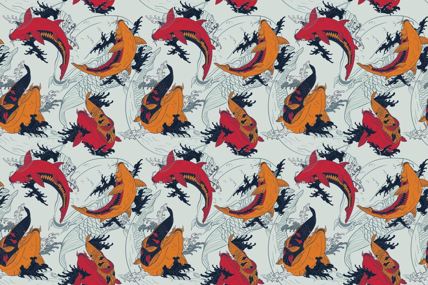 Red and orange koi carps Japanese light gray seamless pattern vector