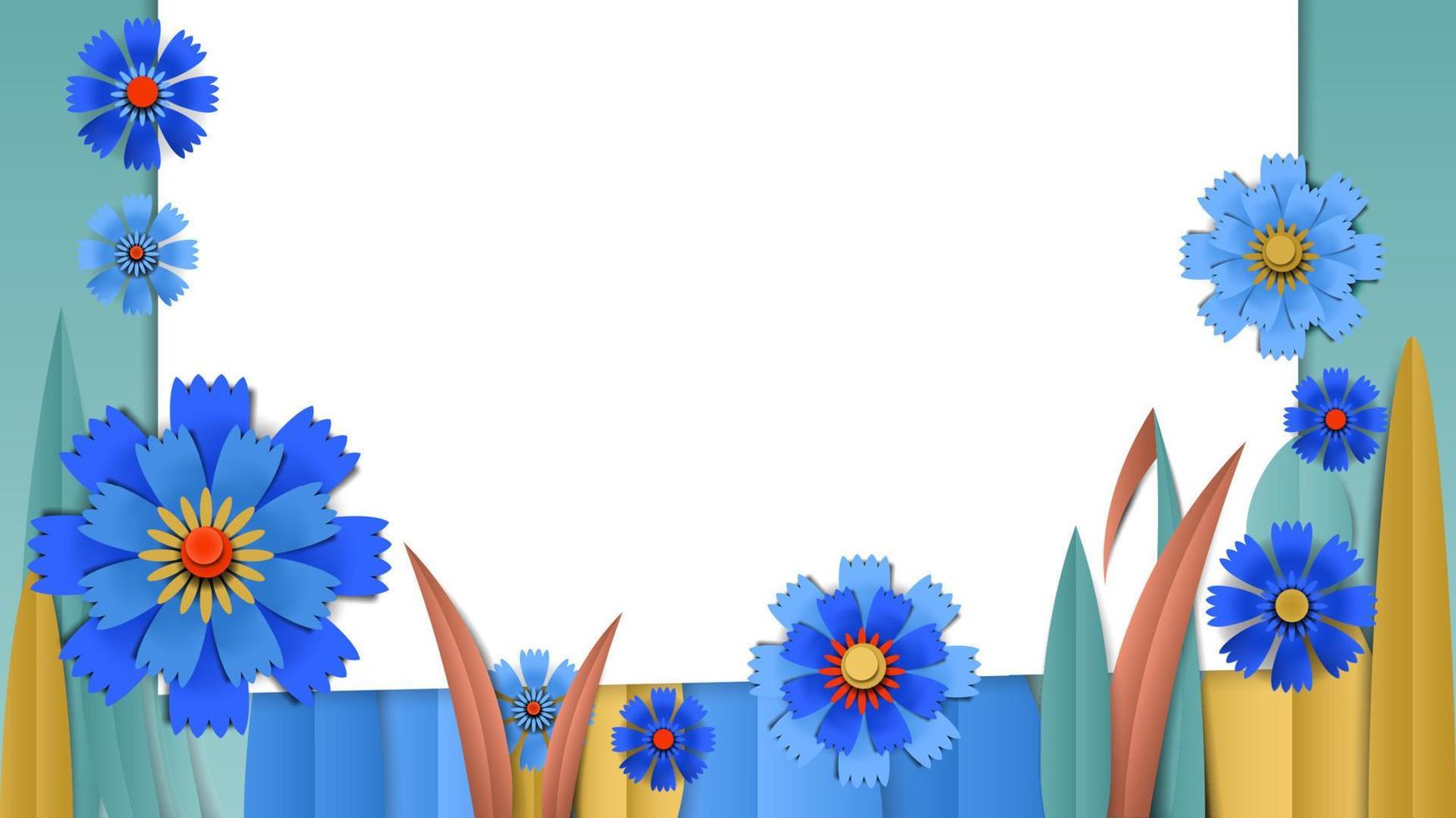 Cut paper floral banner with blue cornflower vector
