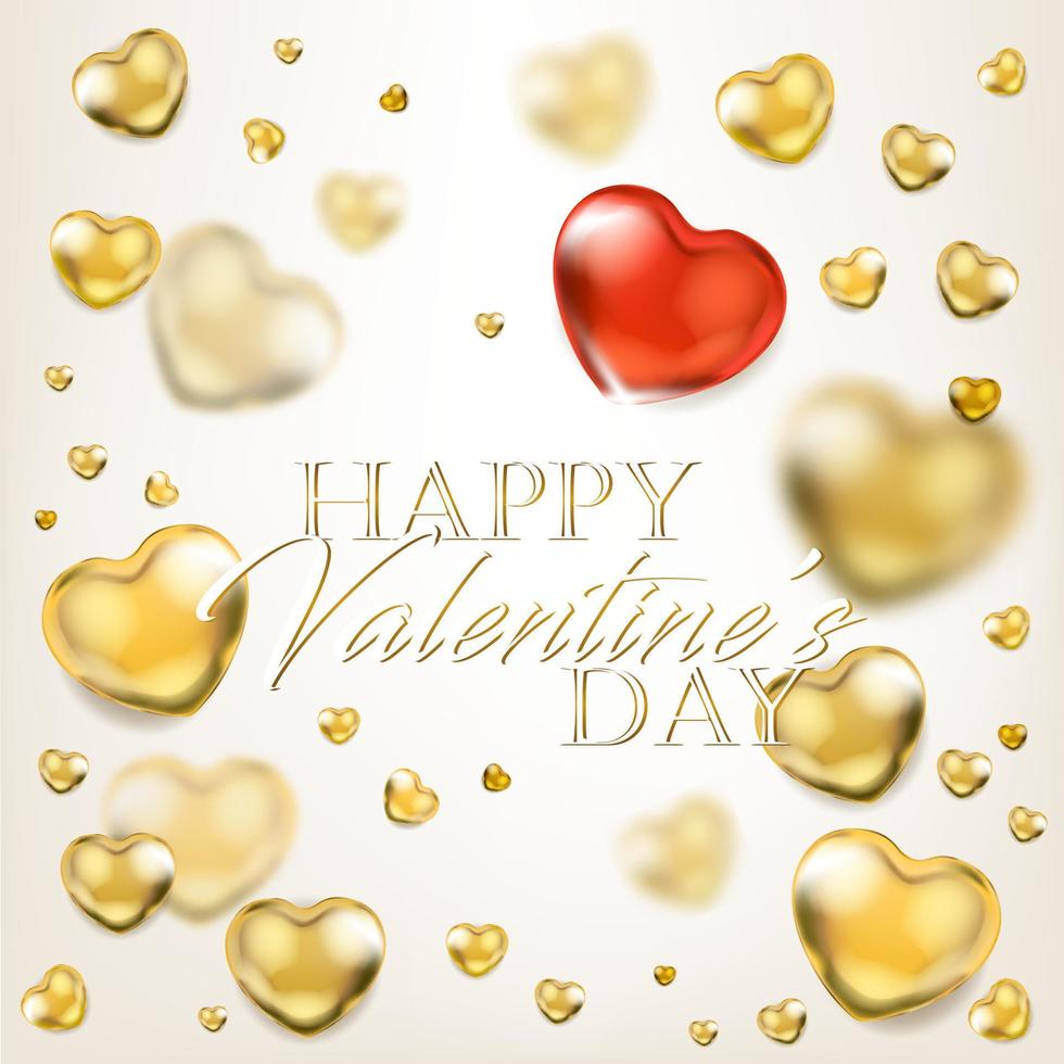Elegance ligh greeting card with shiny golden hearts vector