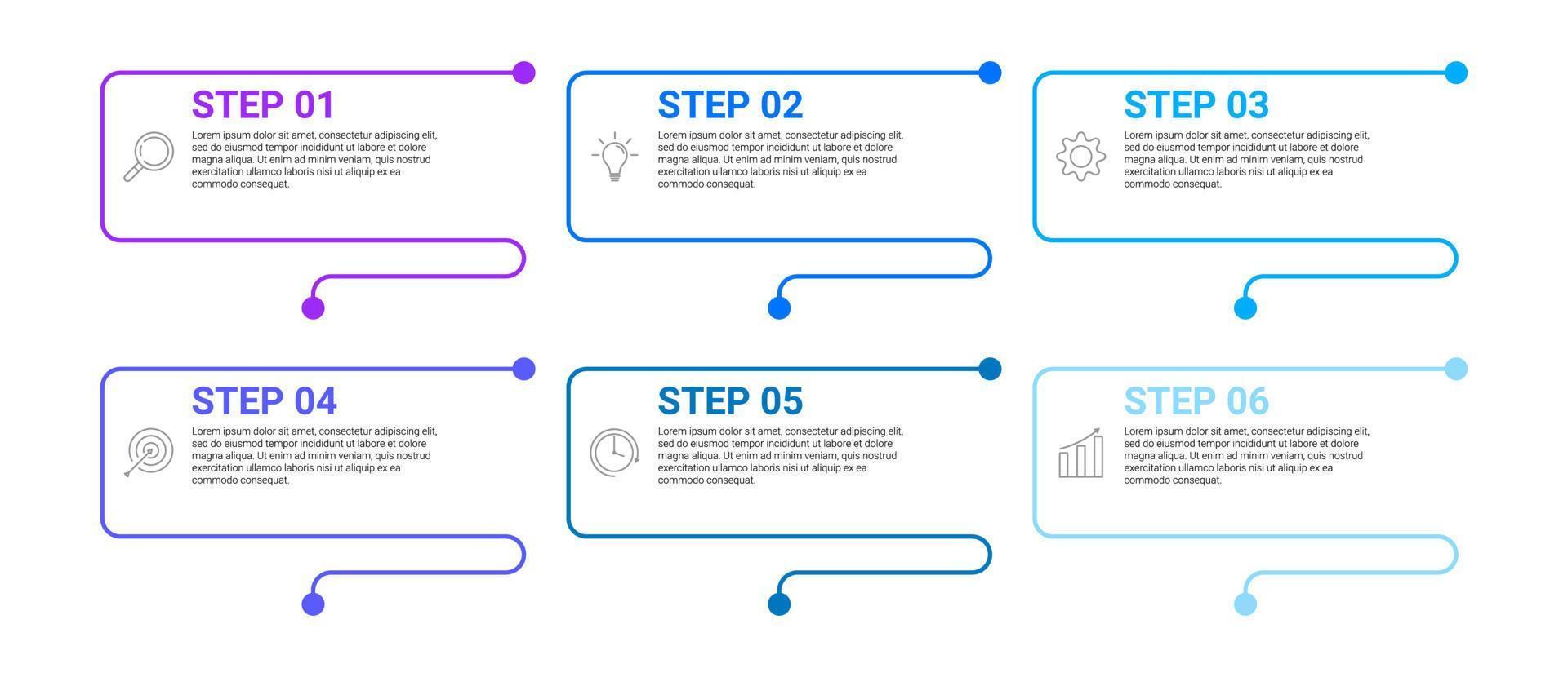 thin line and point infographic design with 6 steps business process vector