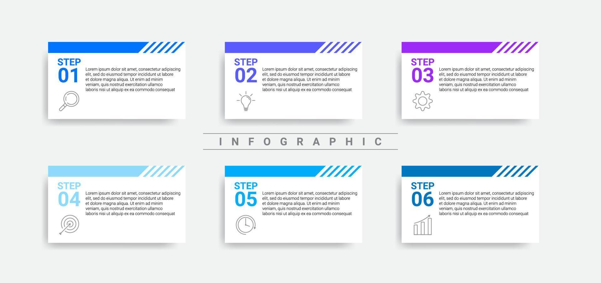 simple business timeline infographic with 6 step business process in blue color vector