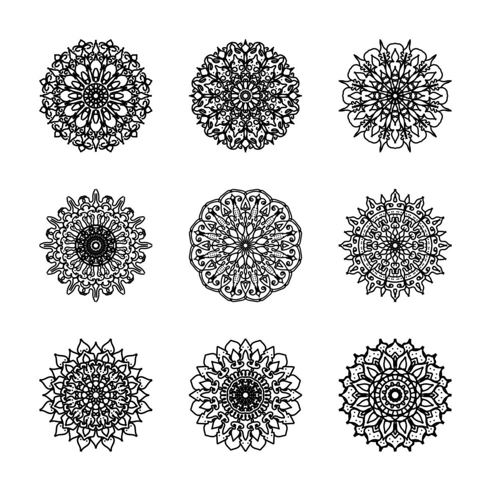 colecciones patrón circular en forma de mandala para henna, mehndi, tatuajes. página del libro para colorear. vector