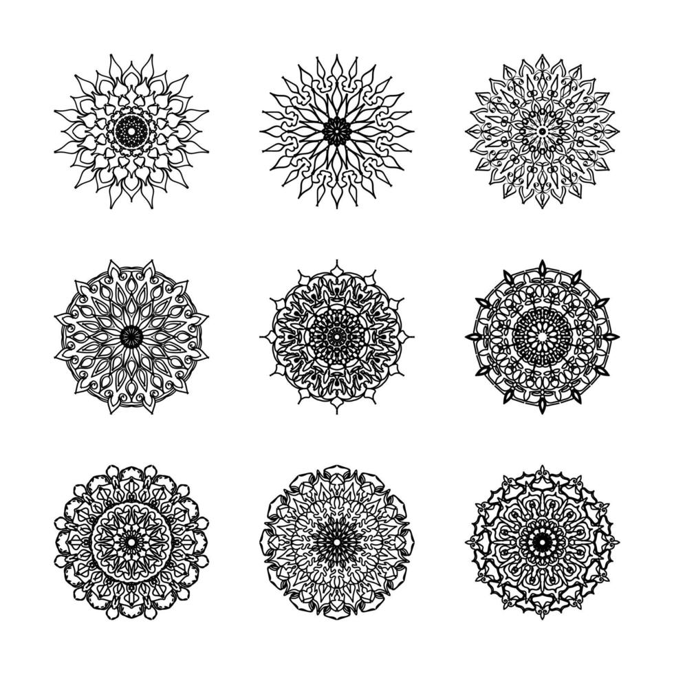 colecciones patrón circular en forma de mandala para henna, mehndi, tatuajes. página del libro para colorear. vector