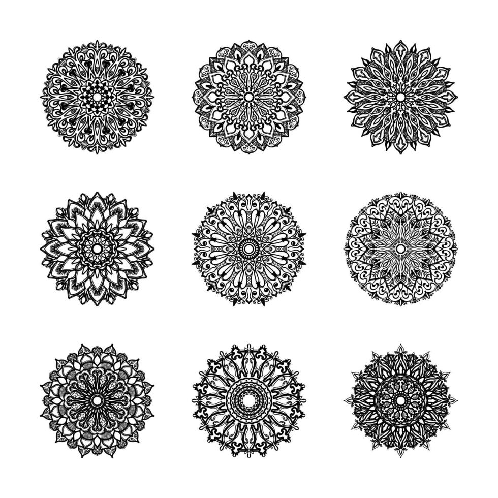 colecciones patrón circular en forma de mandala para henna, mehndi, tatuajes. página del libro para colorear. vector