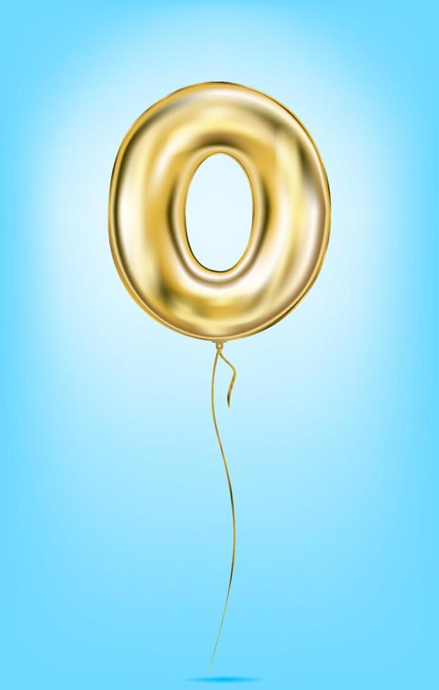 High quality vector image of gold balloon numbers. Digit zero, 0