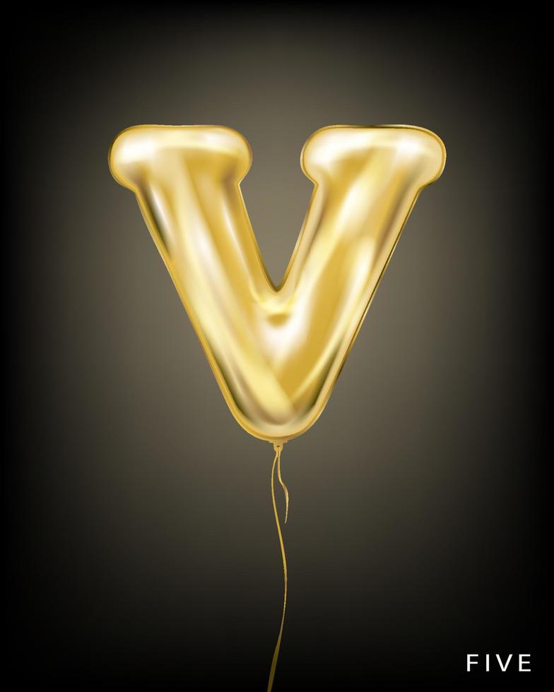 Roman 5 number, gold foil balloon V form on the black background vector