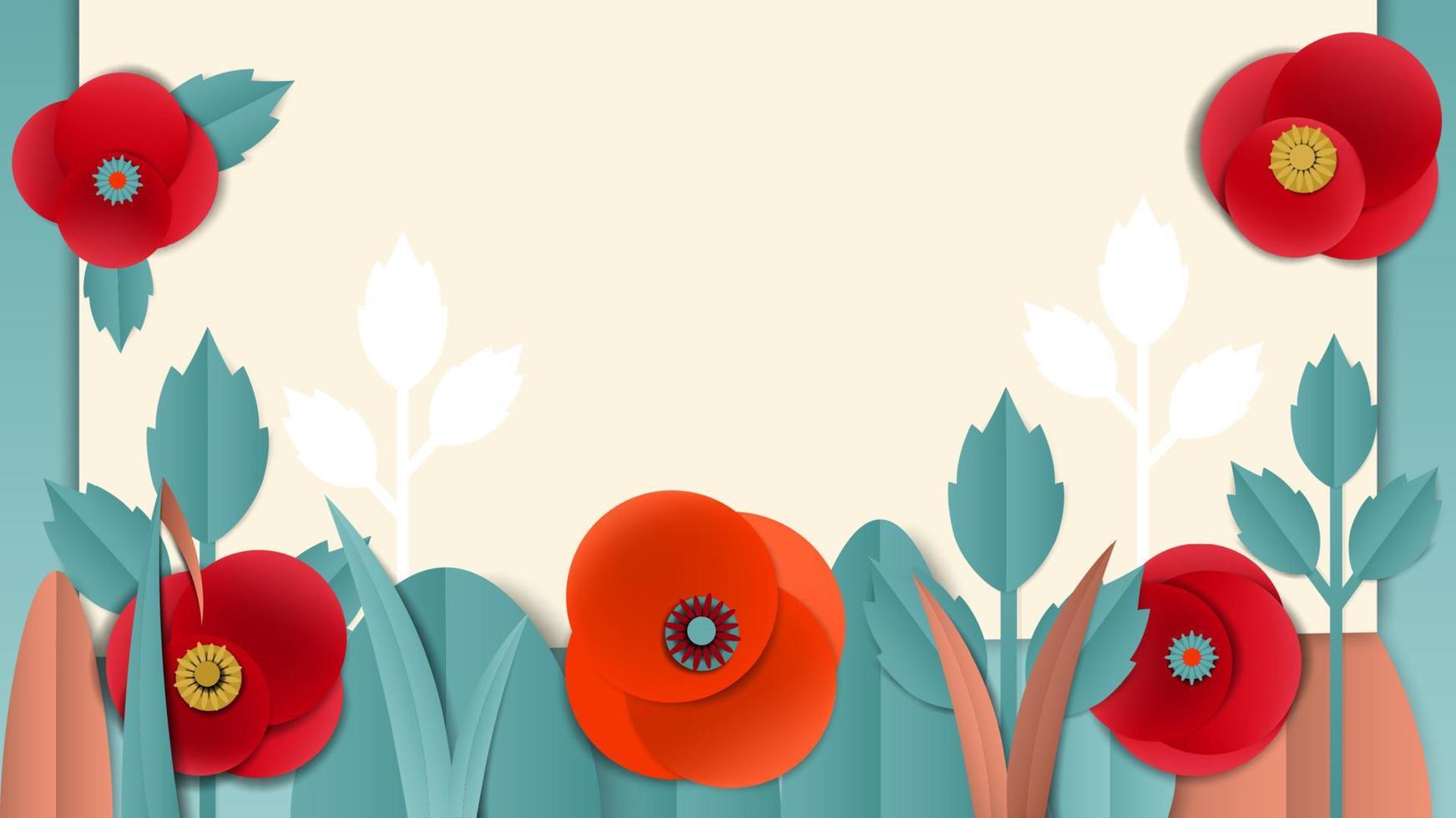 Cut paper floral banner with red poppies vector